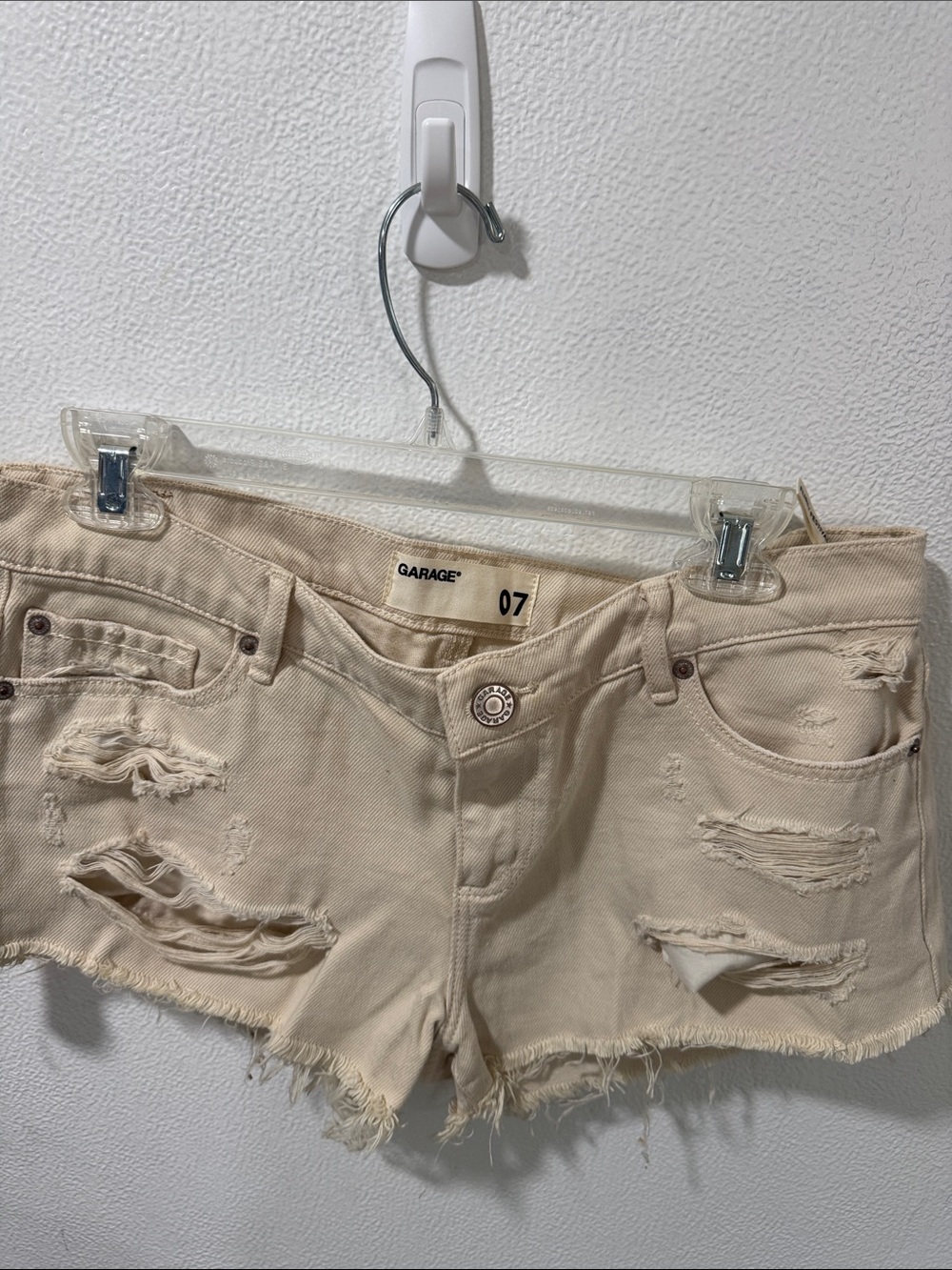 Garage Beige Distressed Denim Cutoff Shorts